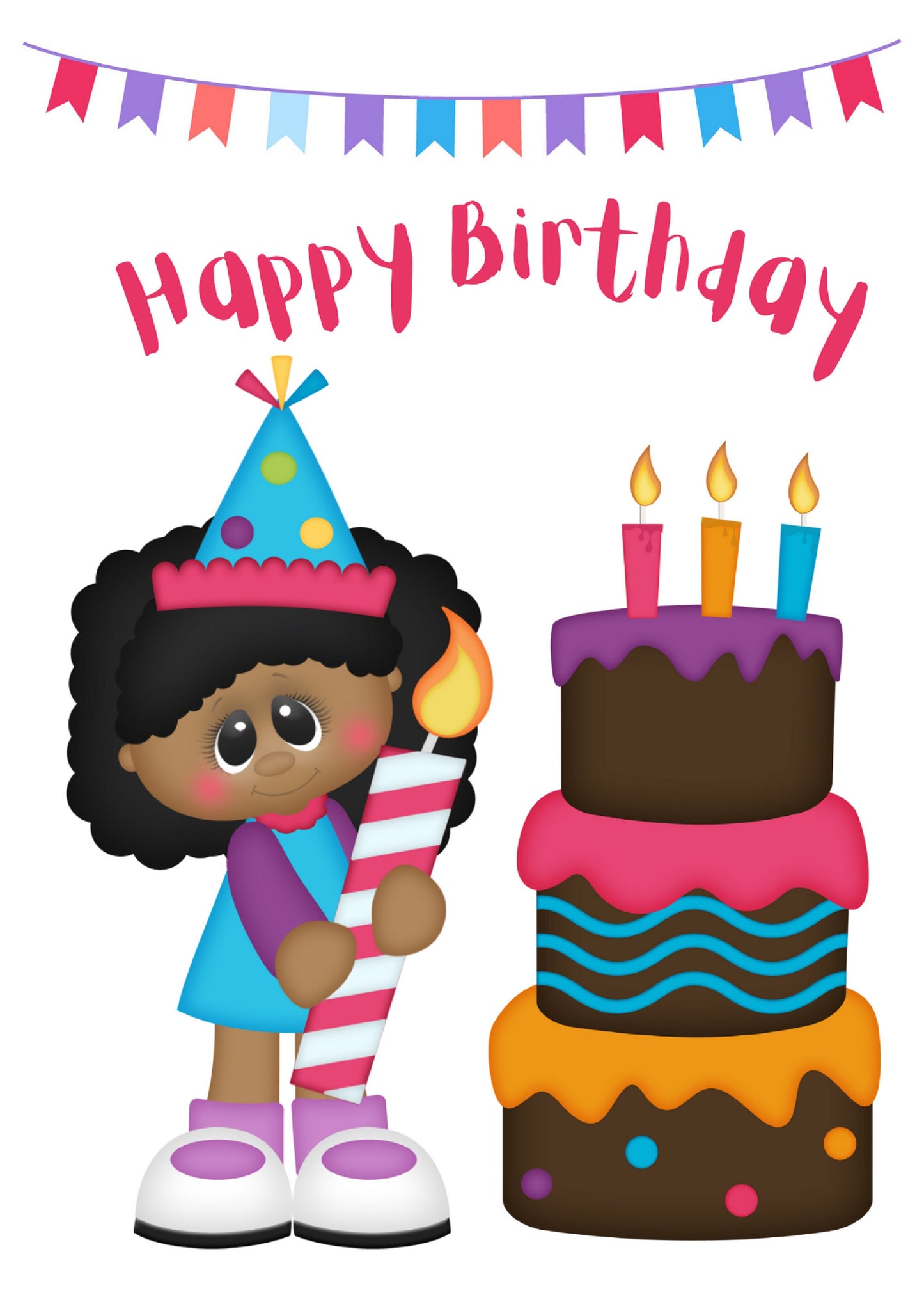 Happy Birthday Black Kid Party, Birthday Card for Black Kids Party, African American Greeting Cards, 5X7 Greeting Card 7.50