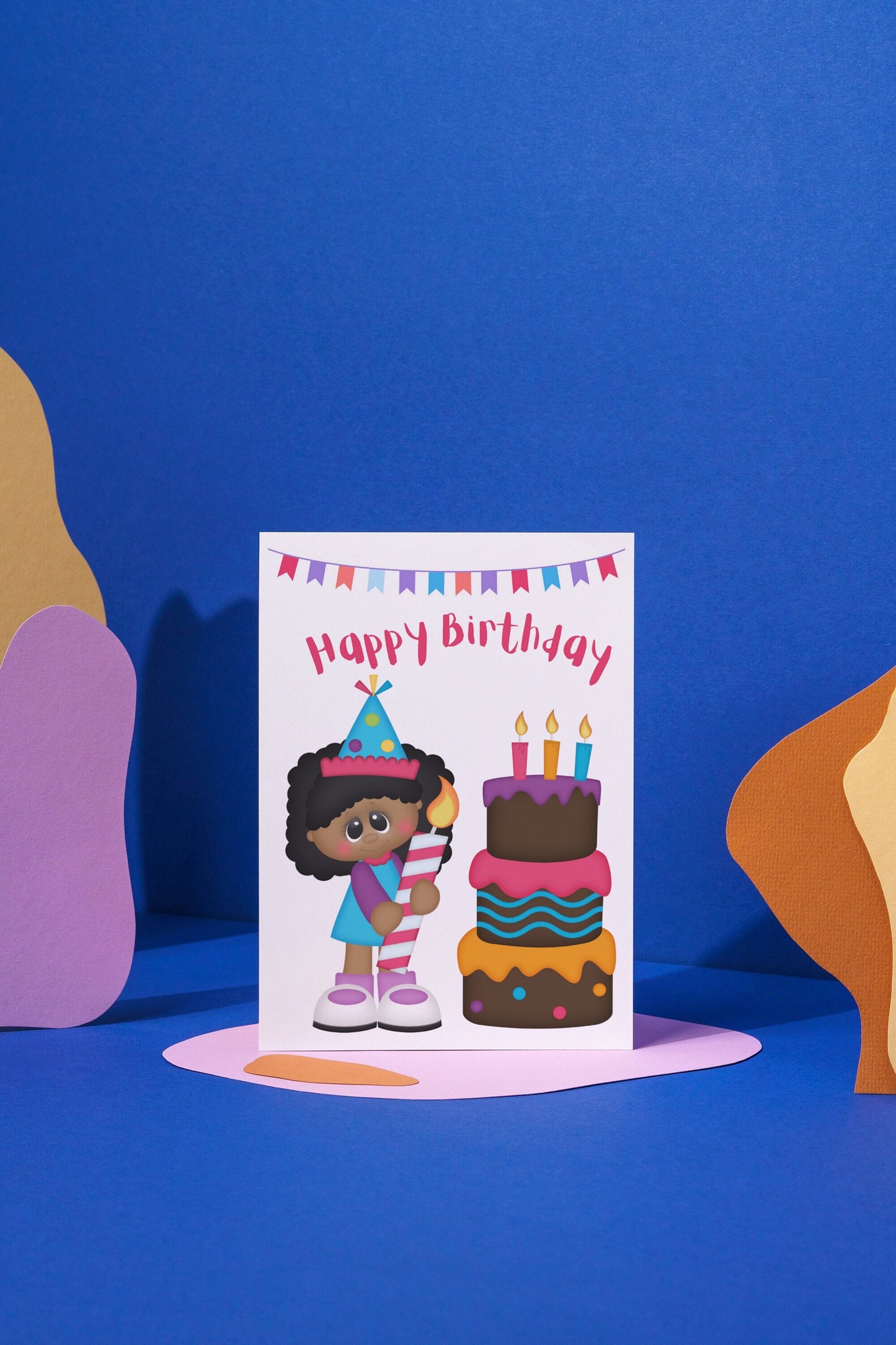 Happy Birthday Black Kid Party, Birthday Card for Black Kids Party, African American Greeting Cards, 5X7 Greeting Card 7.50