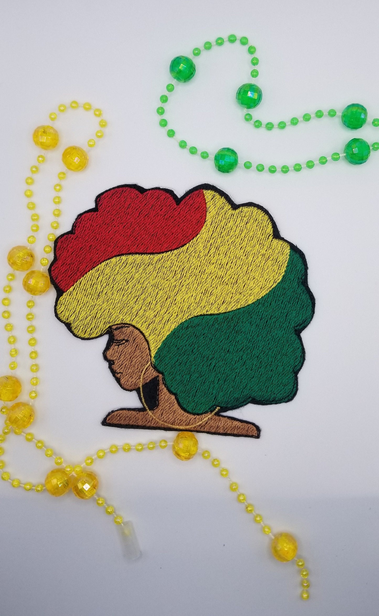 Afro Women Sew on Embroidery Patches RED YELLOW GREEN, Adhesive backing for placement. For Her Birthday, Black Woman Patch, 10.00