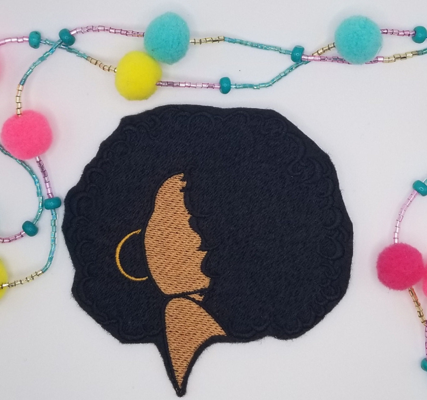Black Woman Embroidery Sew On Patch with Iron on backing for placement. Beautiful, Worthy, Valuable, Patches. Handmade Patches, 10.00
