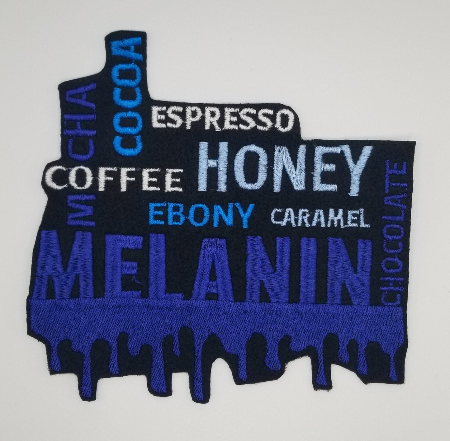 Melanin Large Honey Ebony Caramel Coffee Sew On Embroidery Patch with Iron on backing. Patch for Jeans Jacket Designs, ***12.00