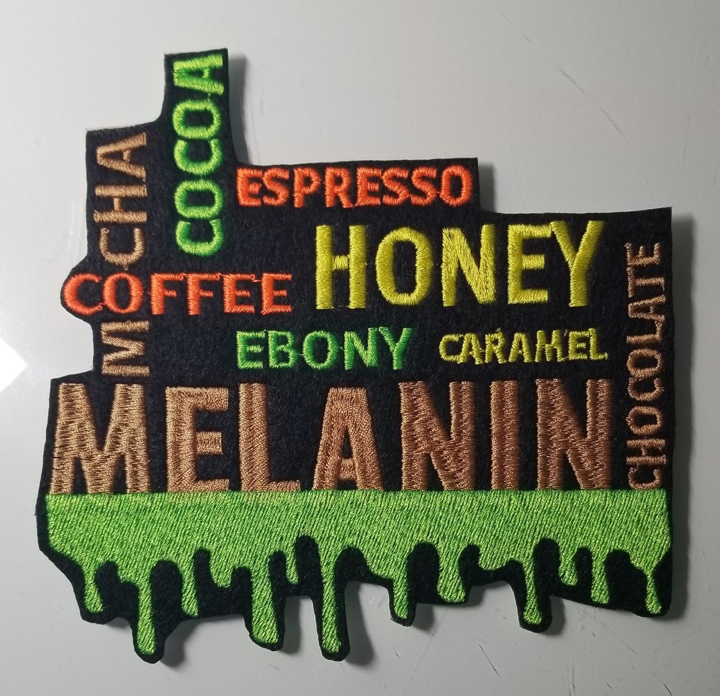 Melanin Large Honey Ebony Caramel Coffee Sew On Embroidery Patch with Iron on backing. Patch for Jeans Jacket Designs, ***12.00