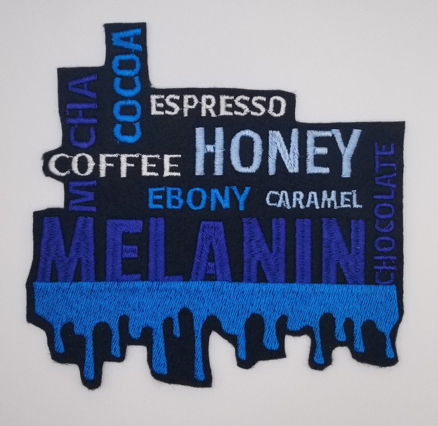Melanin Large Honey Ebony Caramel Coffee Sew On Embroidery Patch with Iron on backing. Patch for Jeans Jacket Designs, ***12.00