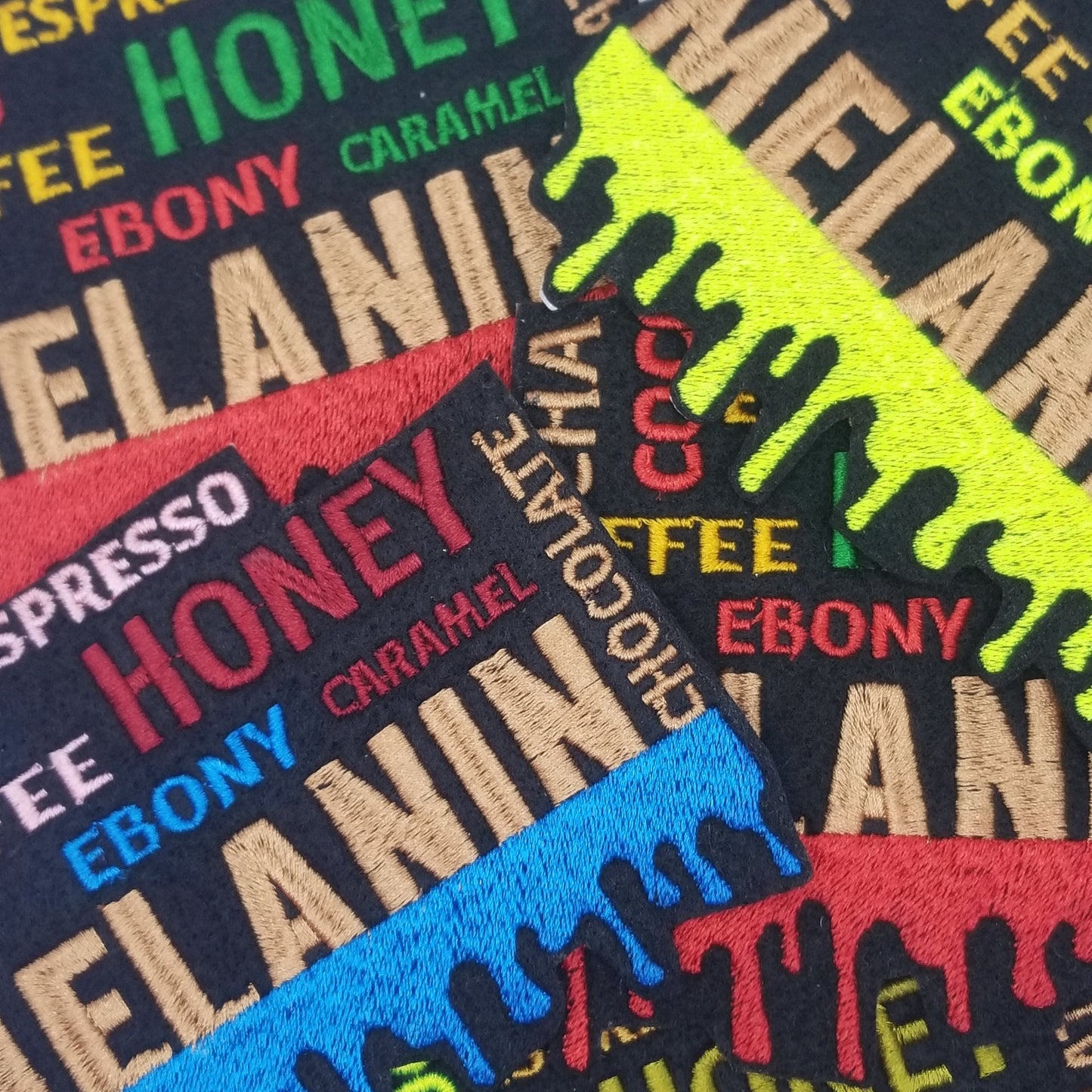 Melanin Medium Honey Ebony Caramel Coffee Sew On Embroidery Patch with Iron on backing or placement, Jeans Jacket Designs, *9.50*