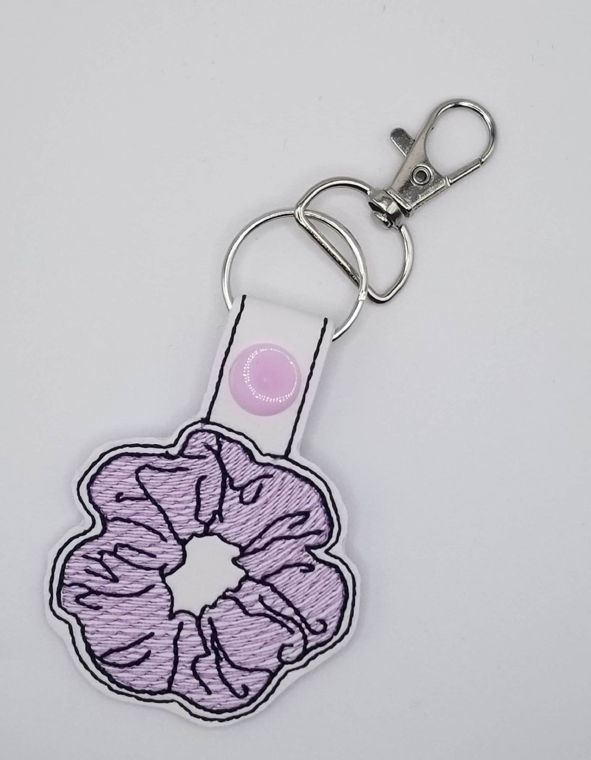 Scrunchie Key Fob Embroidered in Pink, purple lavender, and other Colors. Ready for your Keys. 5.00