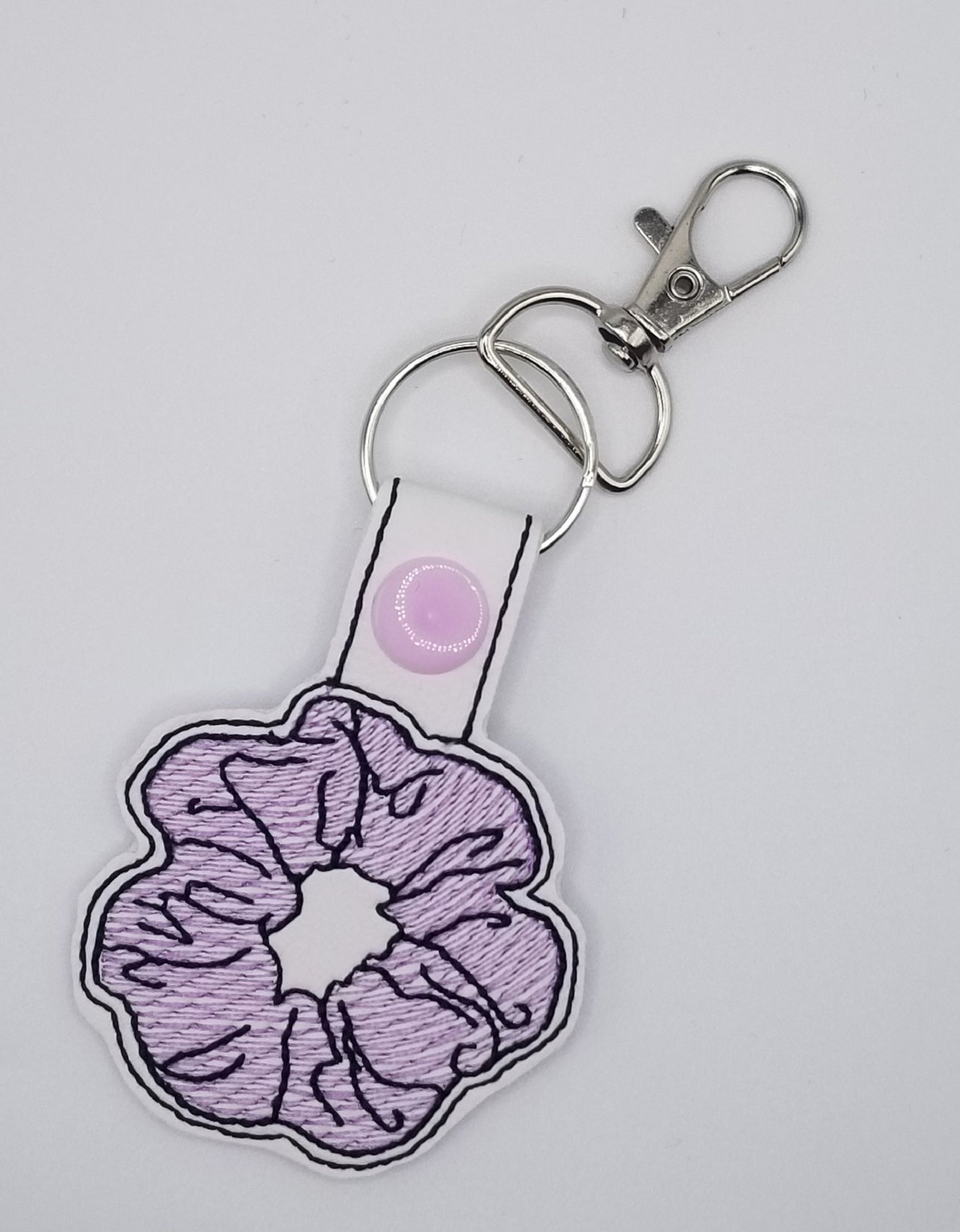 Scrunchie Key Fob Embroidered in Pink, purple lavender, and other Colors. Ready for your Keys. 5.00