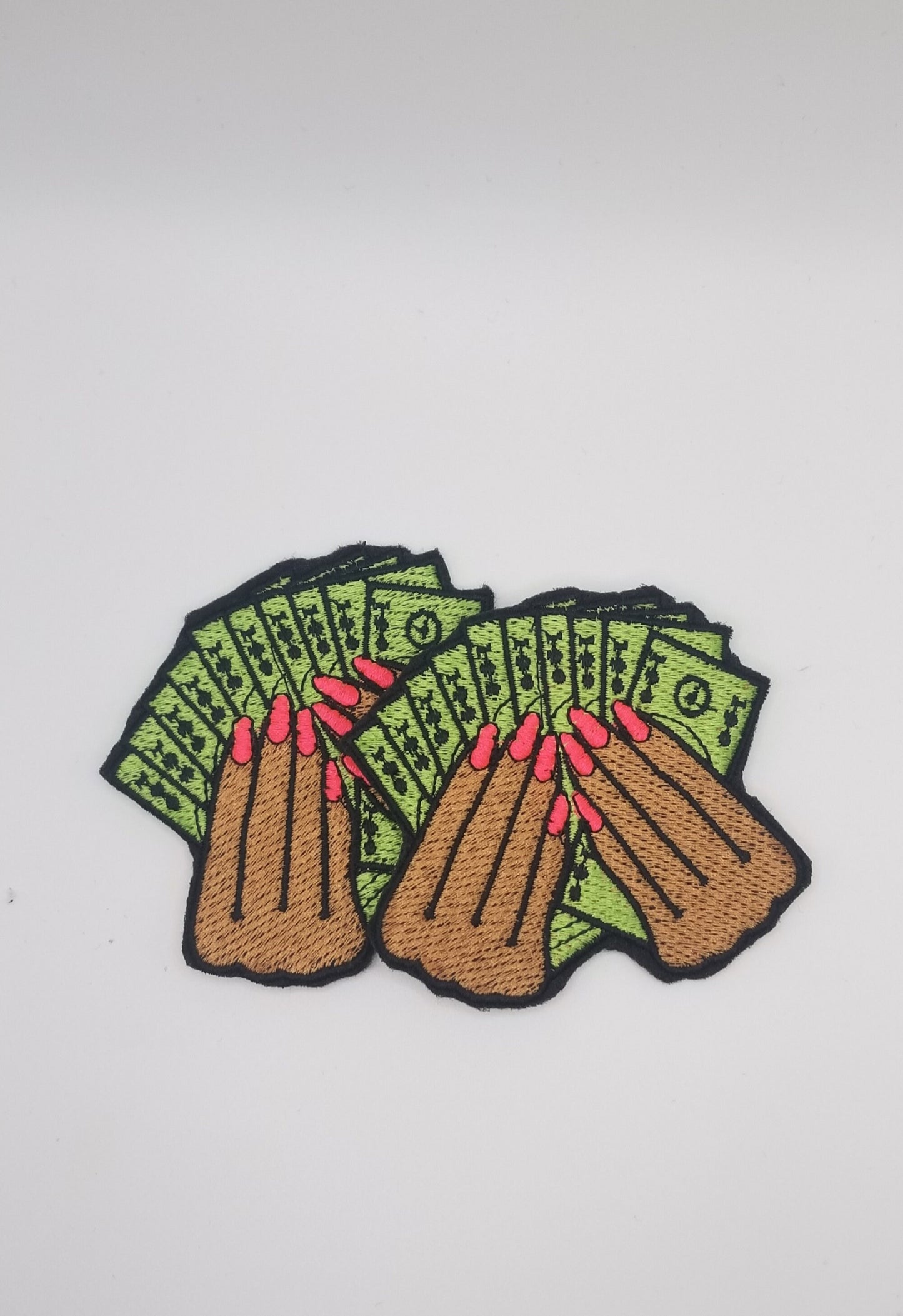 Money and Hands Sew On Embroidery Patch with Iron on backing for placement. Handmade Patch, Fingernail Patch, Black Woman Patch, ***8.00***