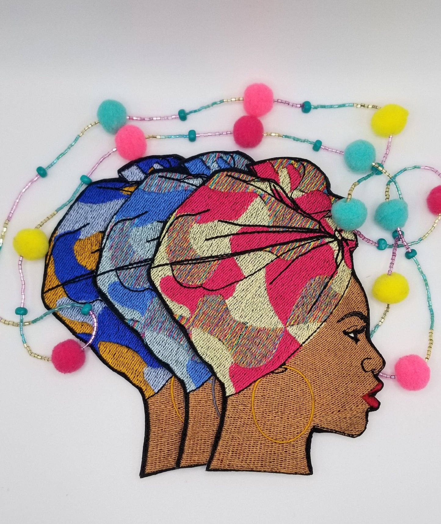 Afro Woman in Beautiful Head Wrap Sew on Patch with Iron on backing for placement. 4 1/4" X 5 3/4" Birthday Gift, 9.99