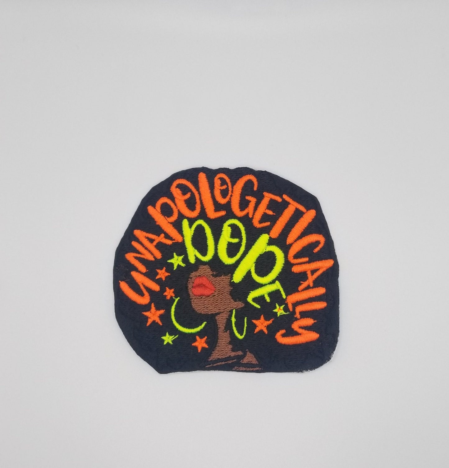 Unapologetically Dope 2 Color Afro Women Sew On with adhesive backing for placement. Embroidery Patch, Afro Patch, Handmade Patch, 8.00