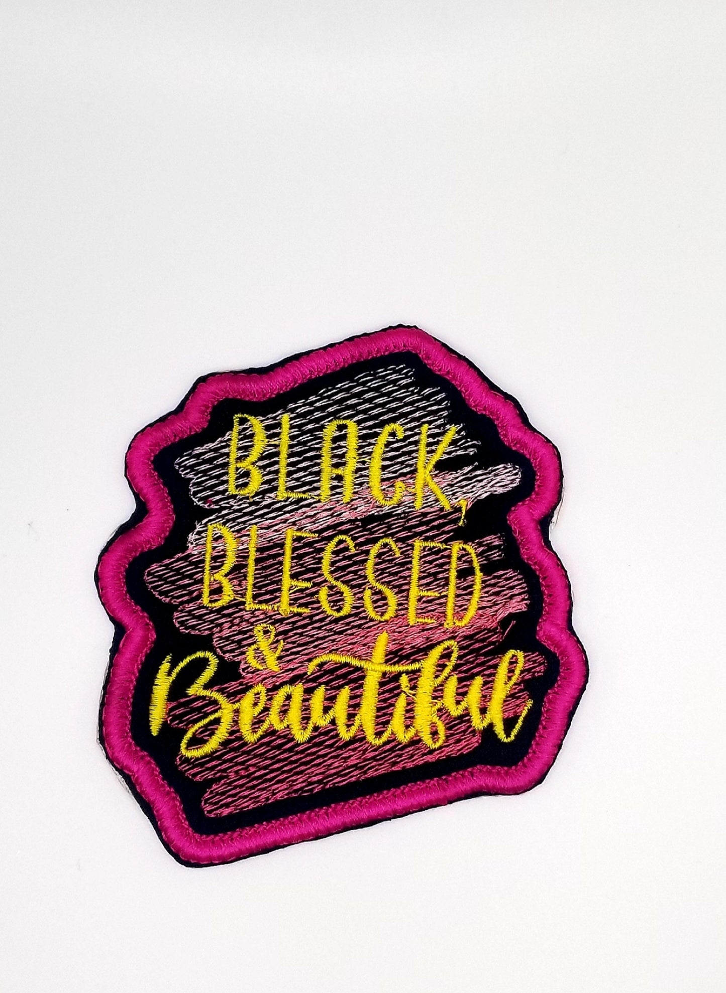 Black, Blessed & Beautiful Embroidery Patch, Satin Border Patch in Popping Colors, Faith Based Black Queen Patch for Jeans and Jackets