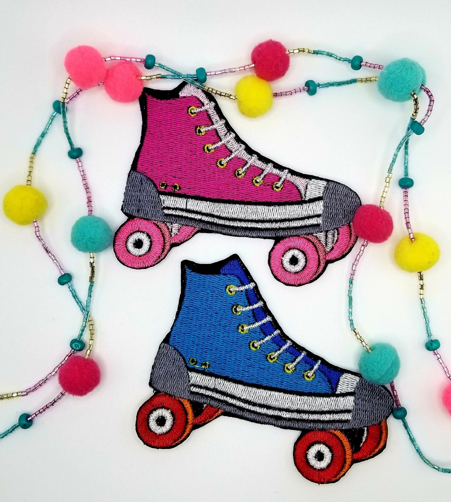 Retro Skate Sew on patch with Iron On backing for placement. Roller Skate Pink and Blue. Skating Rink, Roller Skates 5.00