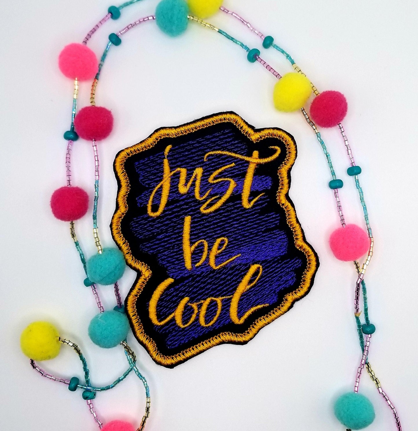 Just be Cool Sew on patch with Iron on backing for placement. Embroidery Patch for Jeans, Jacket Designs, Popping Colors 8.99