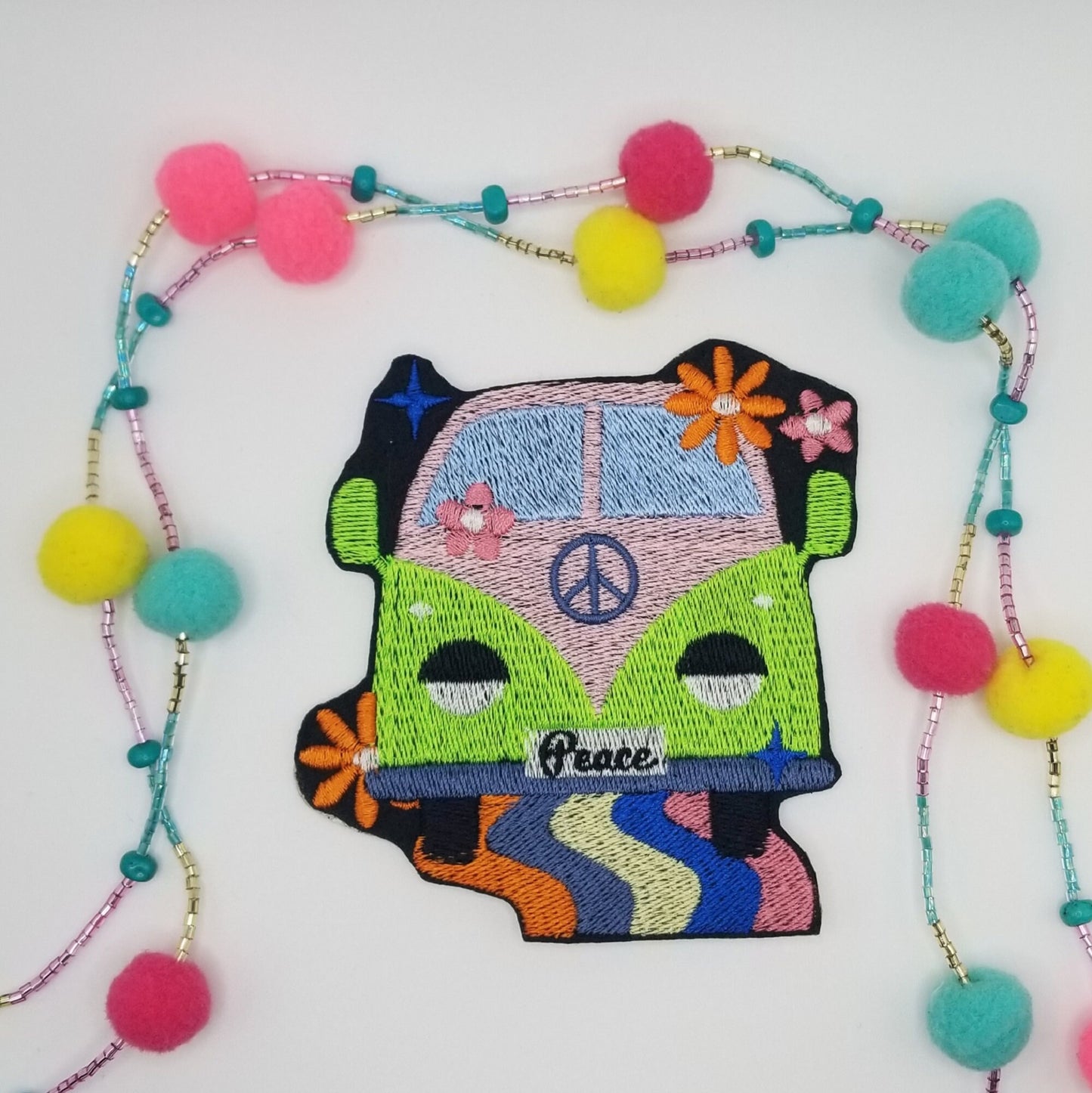 Hippie Retro Groovy Bus Embroidery Sew on patch with Iron On backing. Flower Power, 1970's 7.00