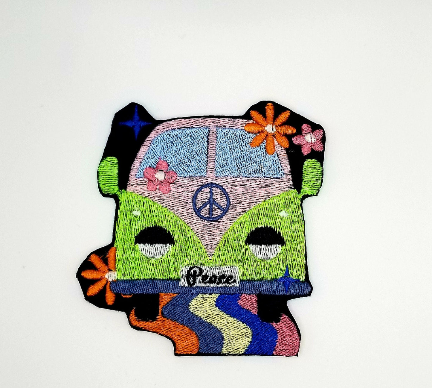 Embroidered Hippie Bus Patch: Retro 70s Flower Power