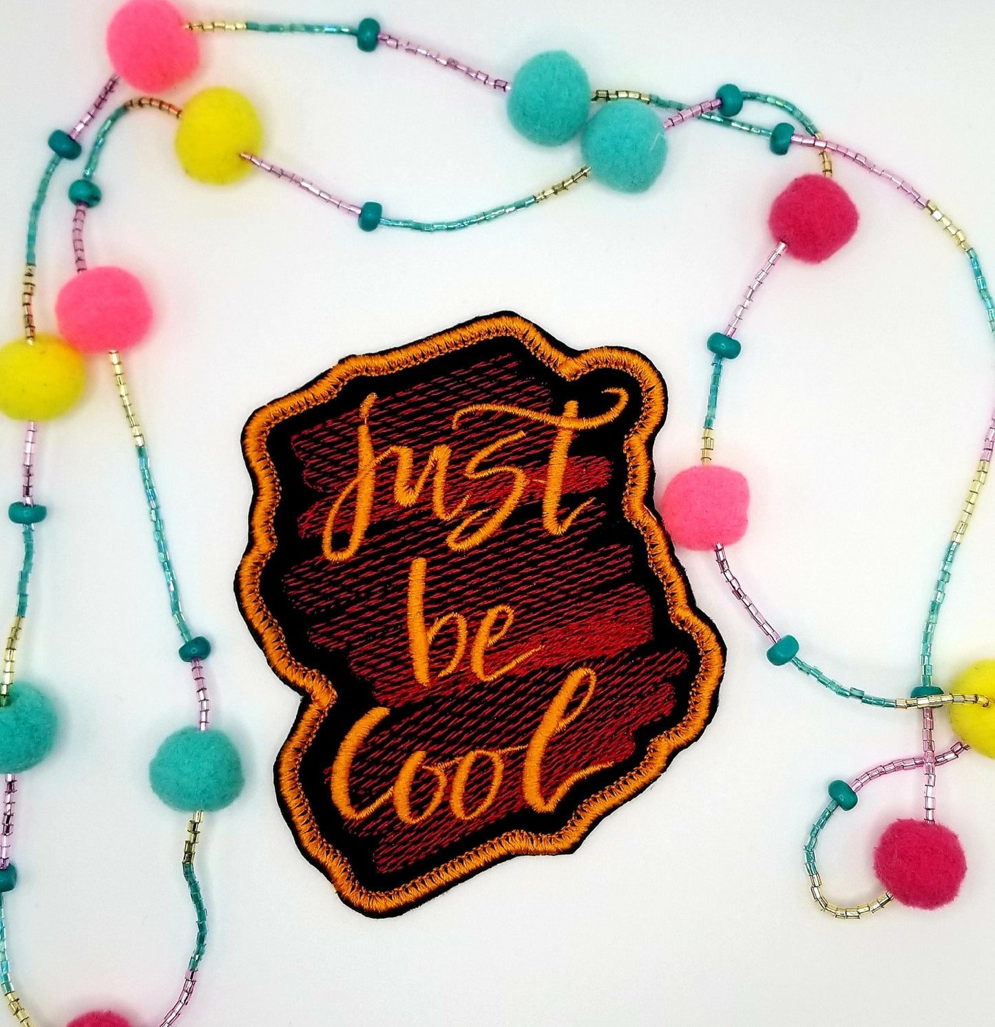Just be Cool Sew on patch with Iron on backing for placement. Embroidery Patch for Jeans, Jacket Designs, Popping Colors 8.99