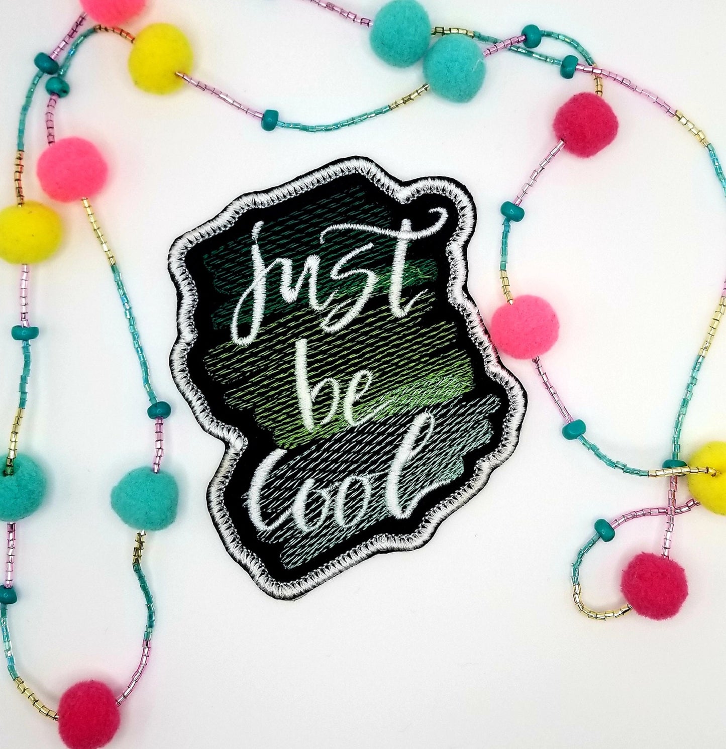 Just be Cool Sew on patch with Iron on backing for placement. Embroidery Patch for Jeans, Jacket Designs, Popping Colors 8.99
