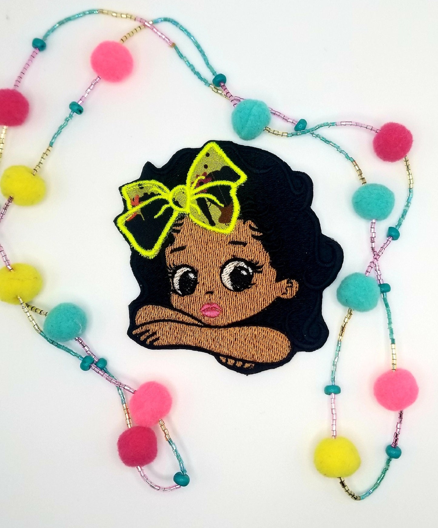 Black Girl with arms crossed Sew on Embroidery Patches, Black Girl Magic, African Bow, Handmade Patches, 7.23