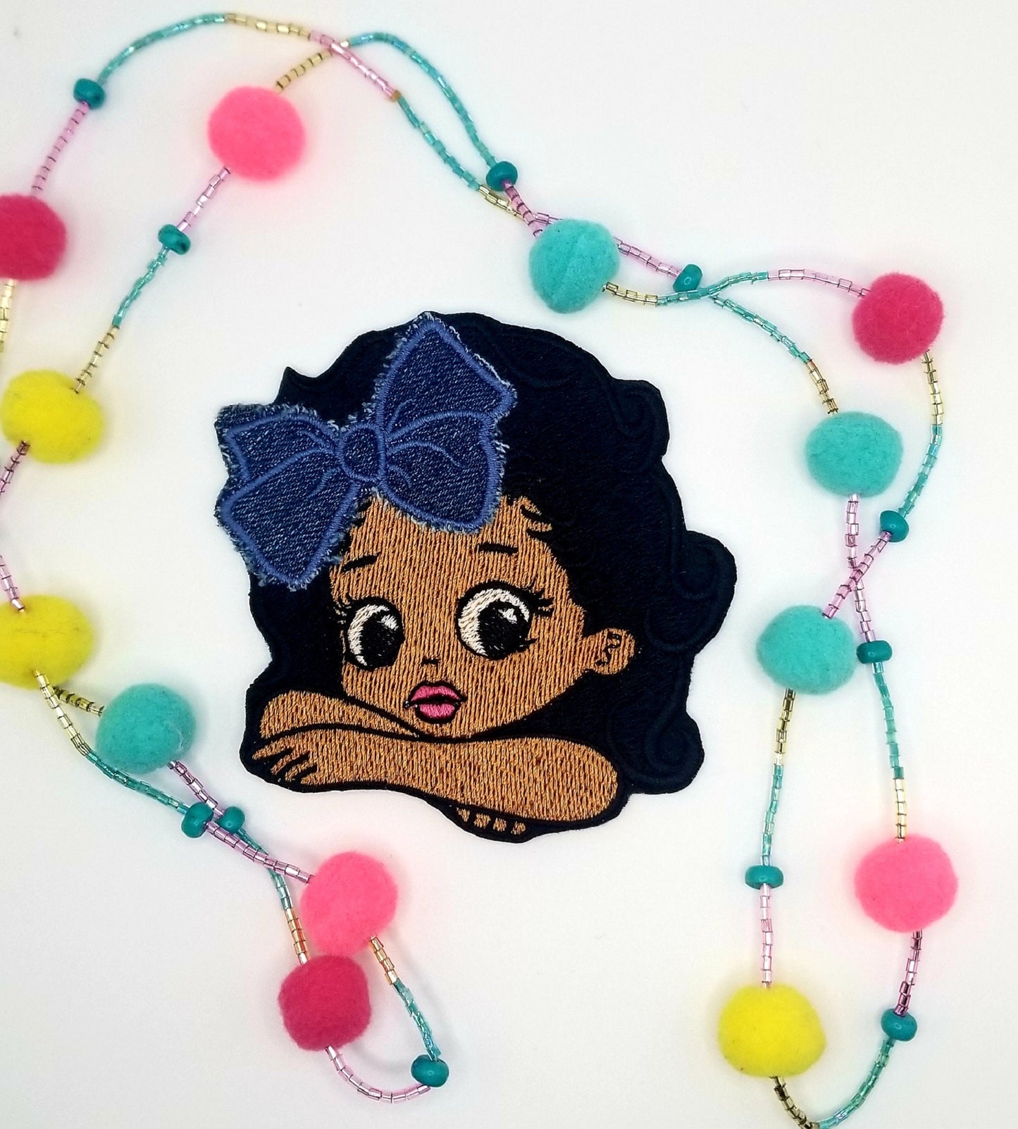 Black Girl with arms crossed Sew on Embroidery Patches, Black Girl Magic, African Bow, Handmade Patches, 7.23