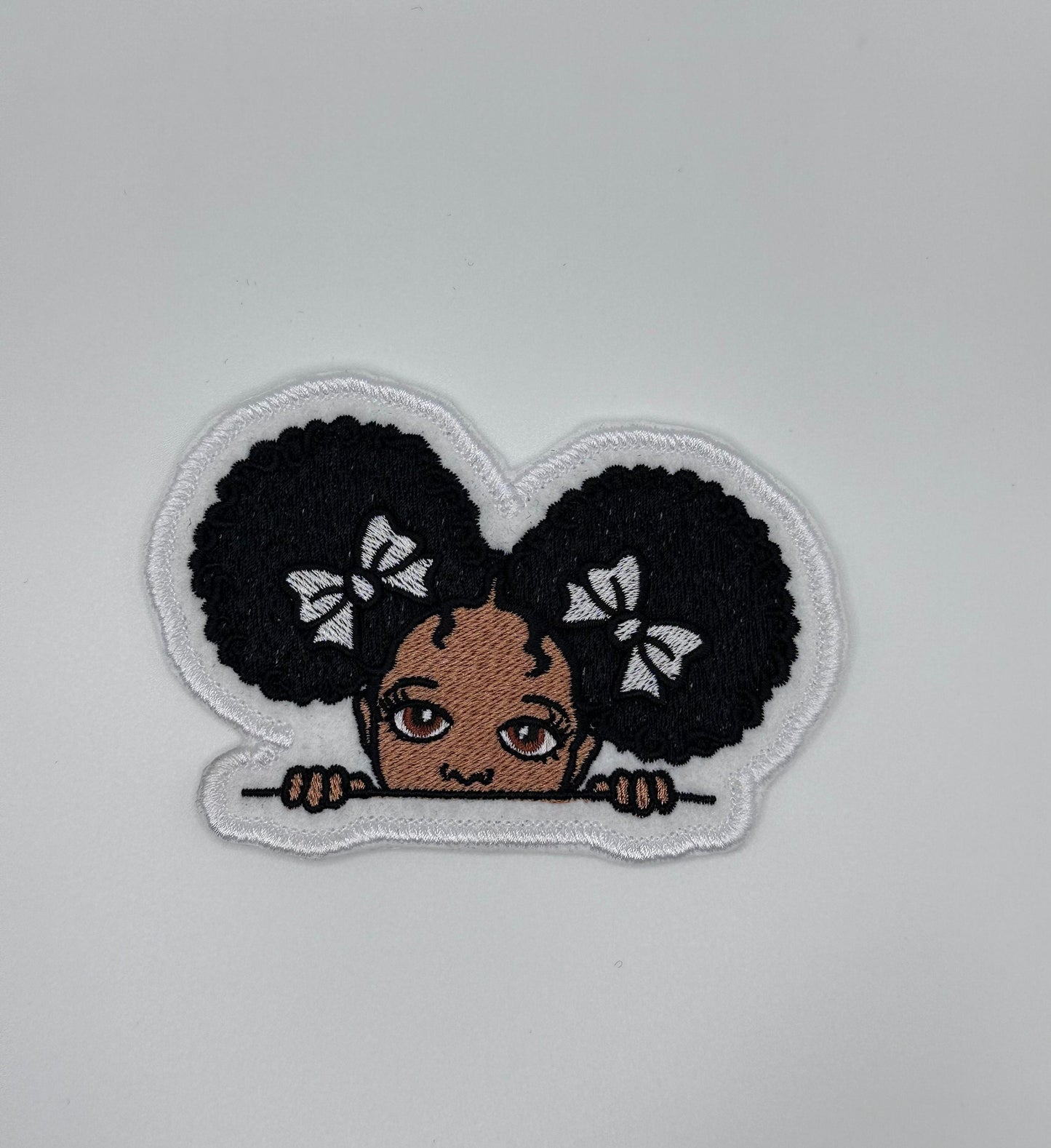 Black Girl Peeking Sew on patch with Iron On backing. Cute Little Black Black Girl Magic, Handmade Patches 7.00