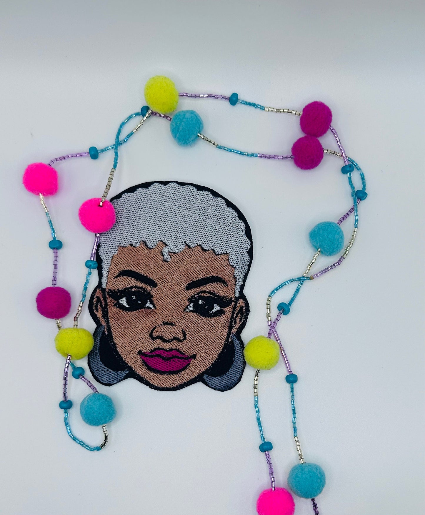 Afro WomanAfro hair Sew On Embroidery patch with adhesive backing for placement. Reddish Brown, Blonde, Silver and Pink hair. Beautiful 8.98
