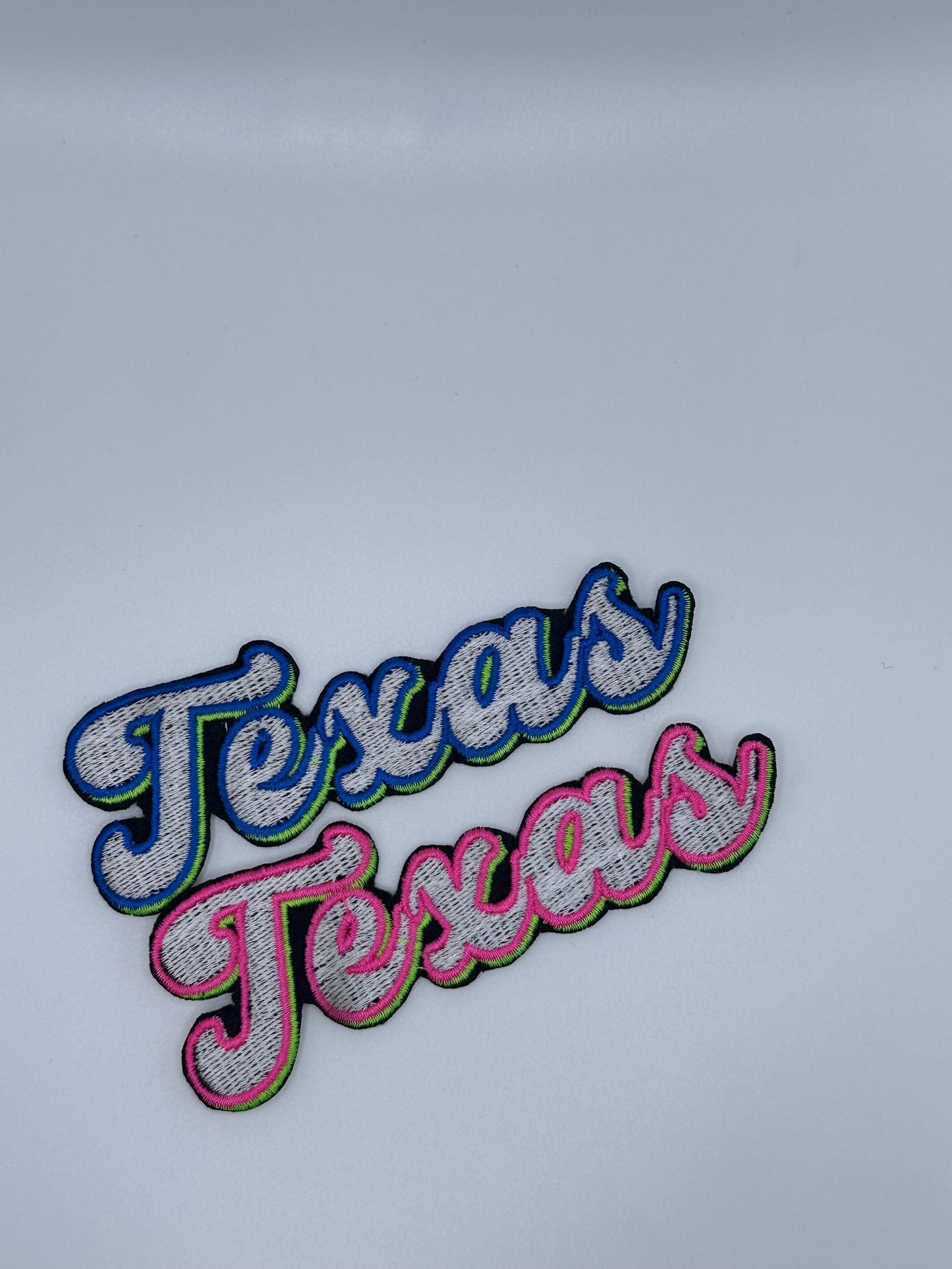 Texas Embroidery Sew On Patch with adhesive backing for placement. Pink and Blue designs 6.22