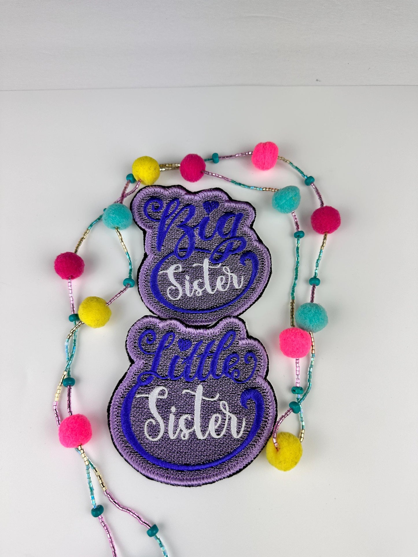Big Sister Embroidery Sew on Patch with Iron on Adhesive for placement. Pink and Purple color 6.98