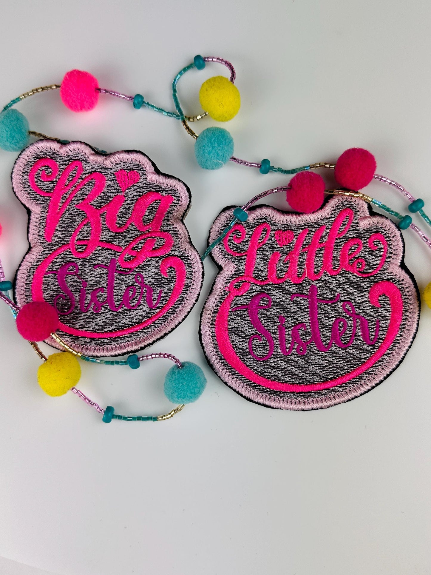 Big Sister Embroidery Sew on Patch with Iron on Adhesive for placement. Pink and Purple color 6.98