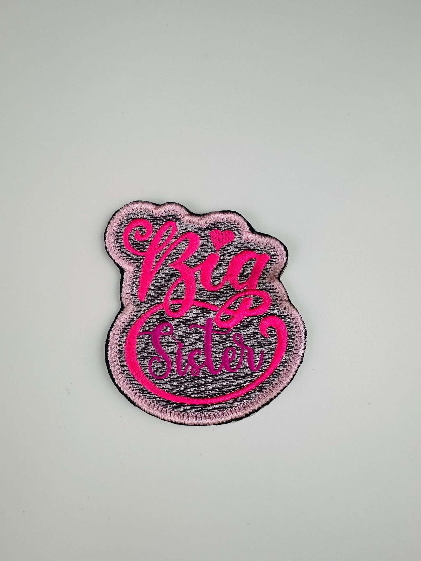 Big Sister Embroidery Sew on Patch with Iron on Adhesive for placement. Pink and Purple color 6.98