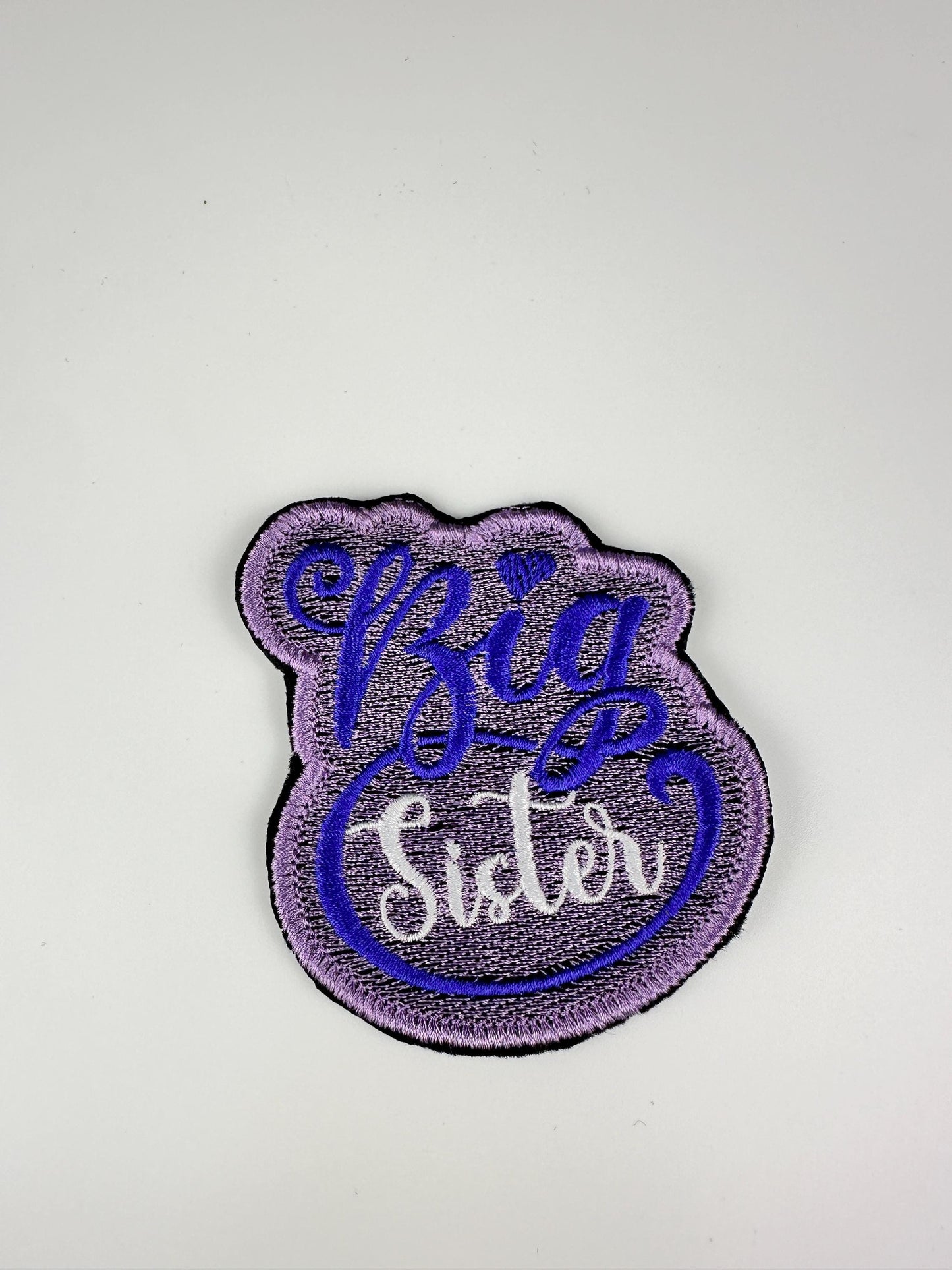 Big Sister Embroidery Sew on Patch with Iron on Adhesive for placement. Pink and Purple color 6.98