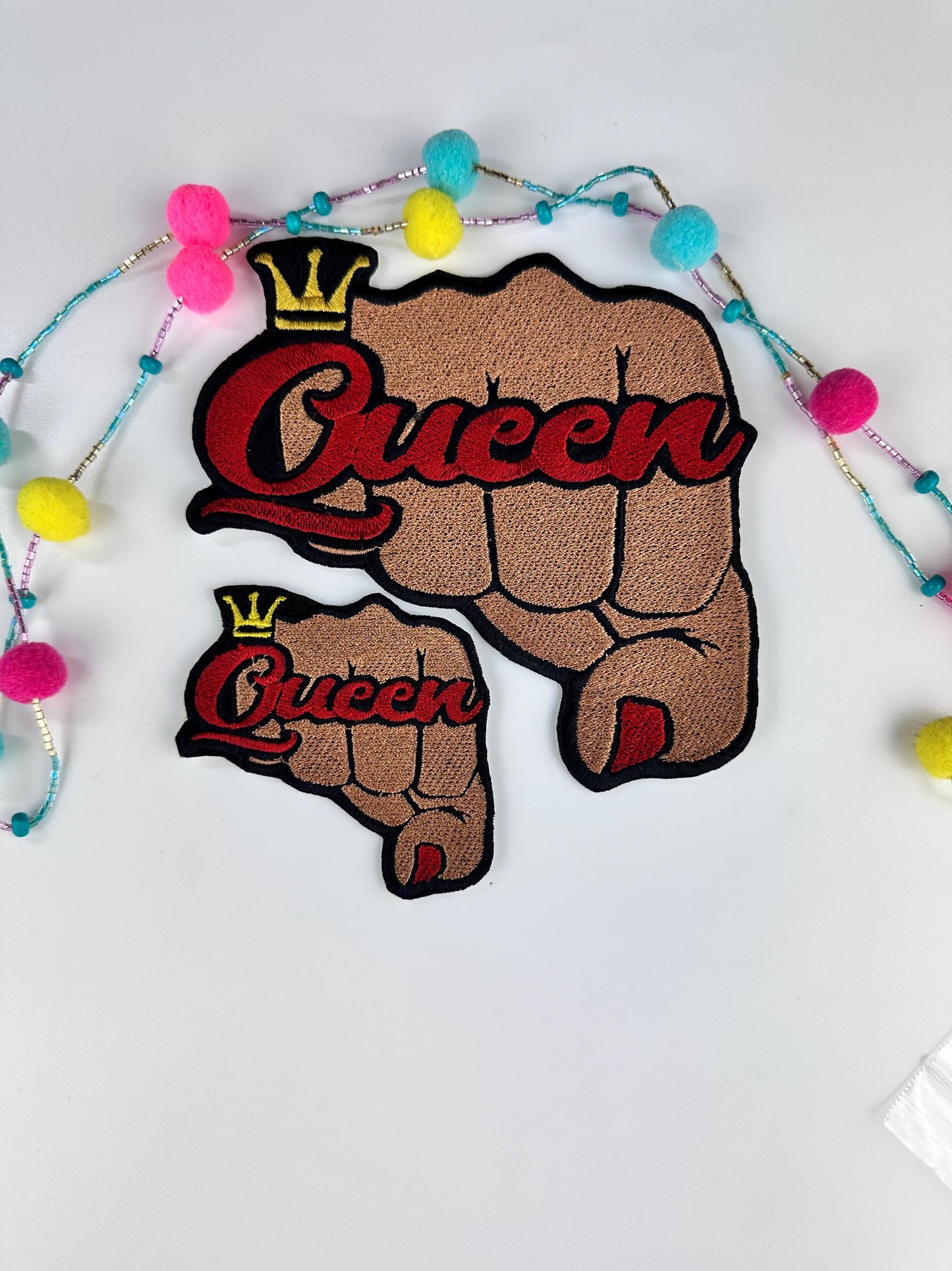 Black Woman 5 Patch QUEEN BUNDLE Embroidery patches...hearts, Queen Fist, Money hand, Love heart, and Dog Heart. **Free Shipping