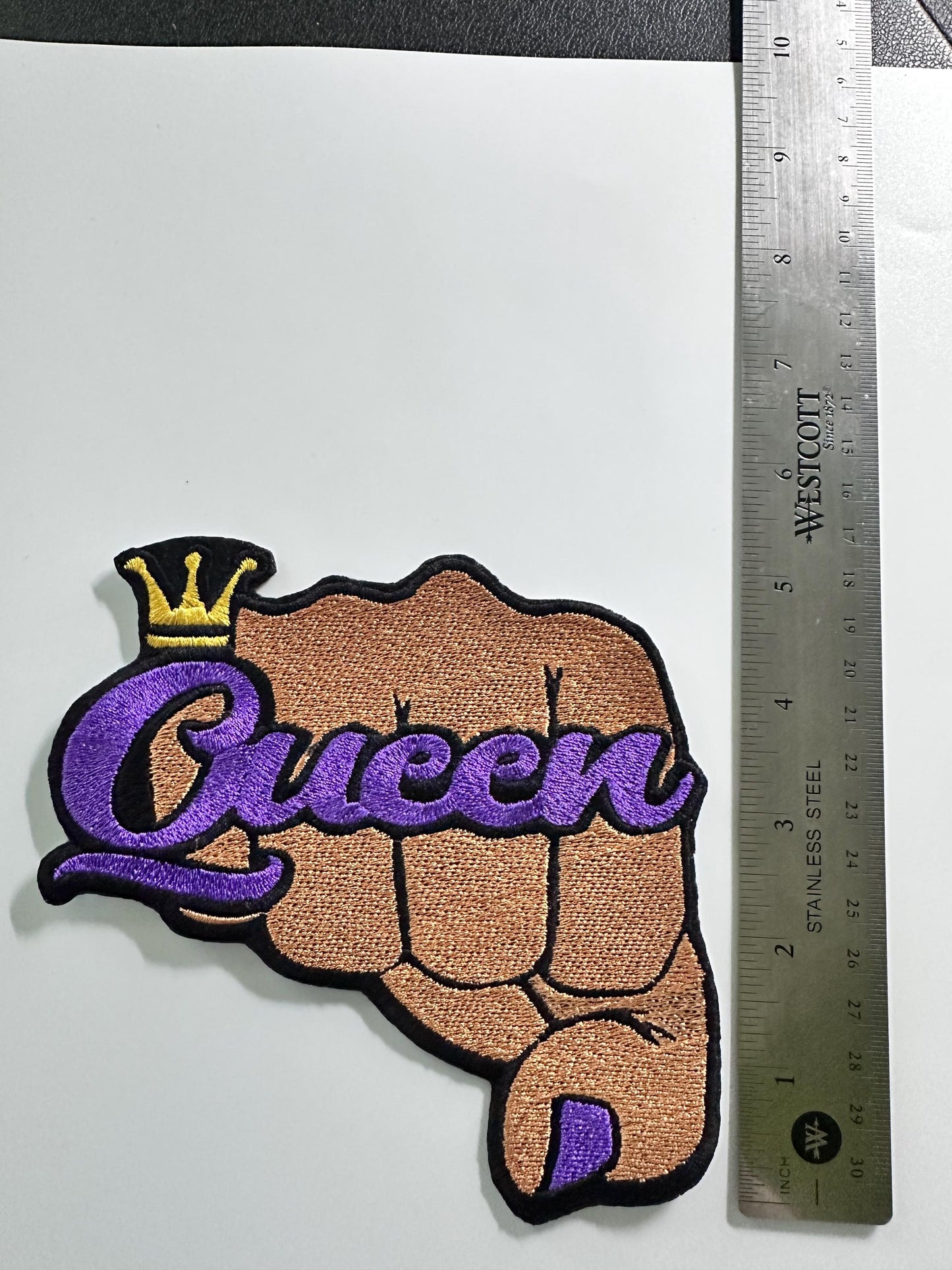 Large Purple Queen Fist Embroidery Patch: Sew-On Applique