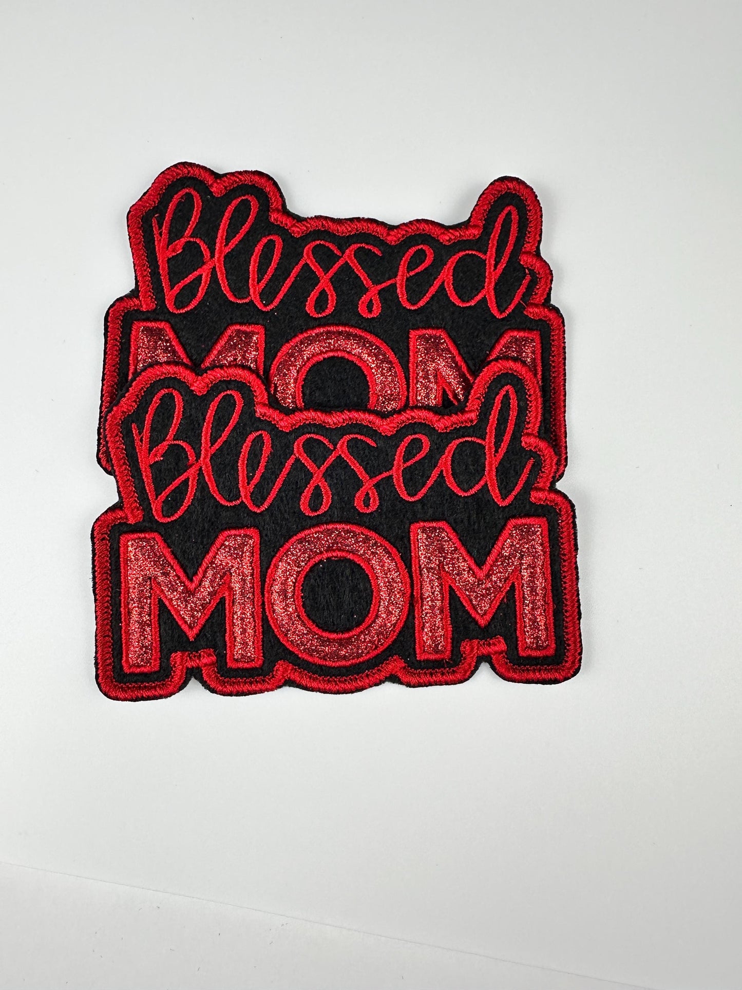 Blessed Mom Sew on Embroidery patch with adhesive backing for placement. Glitter Mom 8.99