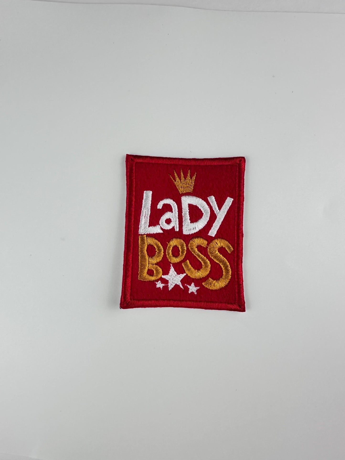 Lady Boss Embroidery Sew On Patch. Red, White and Gold patch. Boss Lady Patch. Satin Border. Queen Boss 8.57