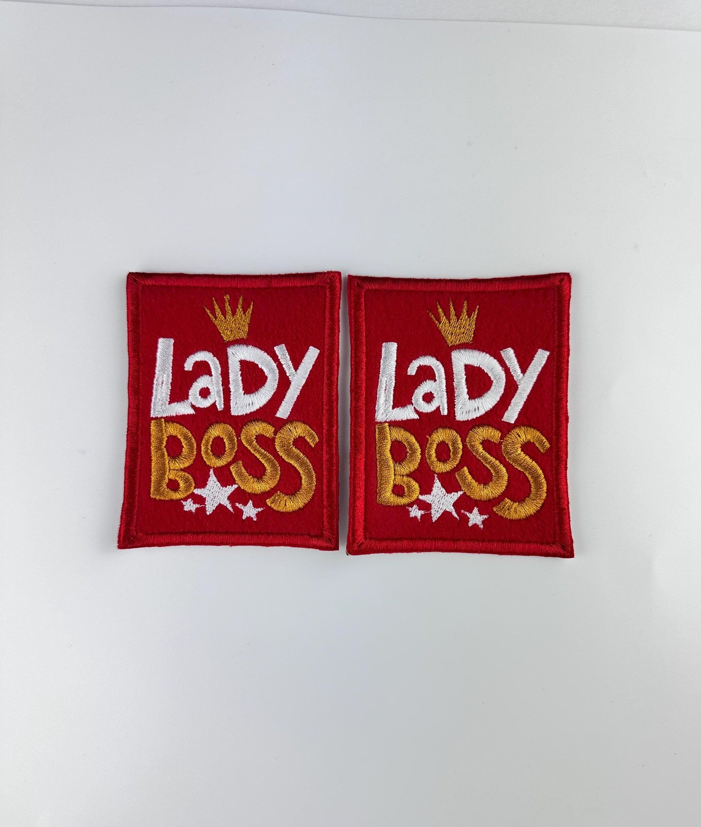Lady Boss Embroidery Sew On Patch. Red, White and Gold patch. Boss Lady Patch. Satin Border. Queen Boss 8.57