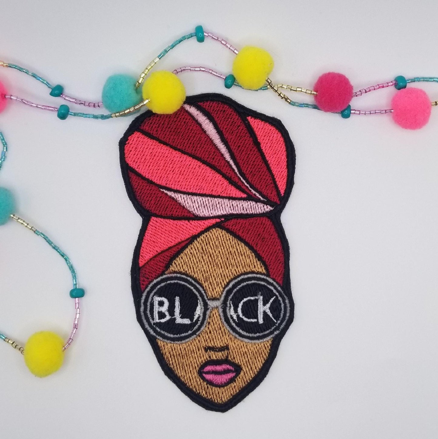Afro Woman Embroidery Patch: Sew-On Head Wrap Design - 2.75x4.75"