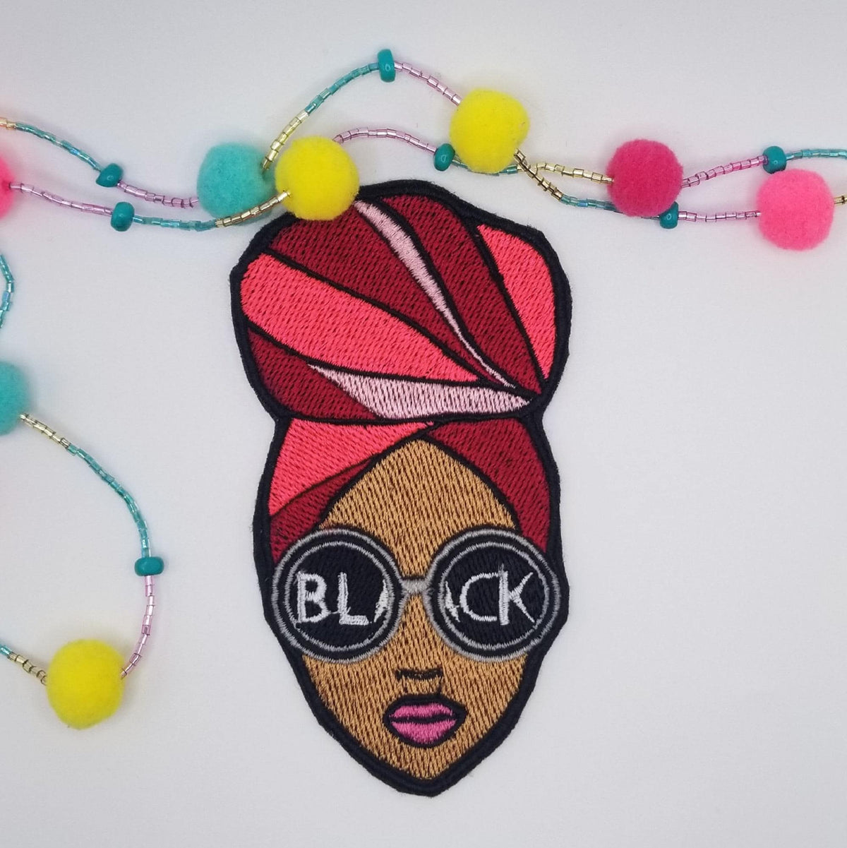 Afro Woman Embroidery Patch: Sew-On Head Wrap Design - 2.75x4.75"