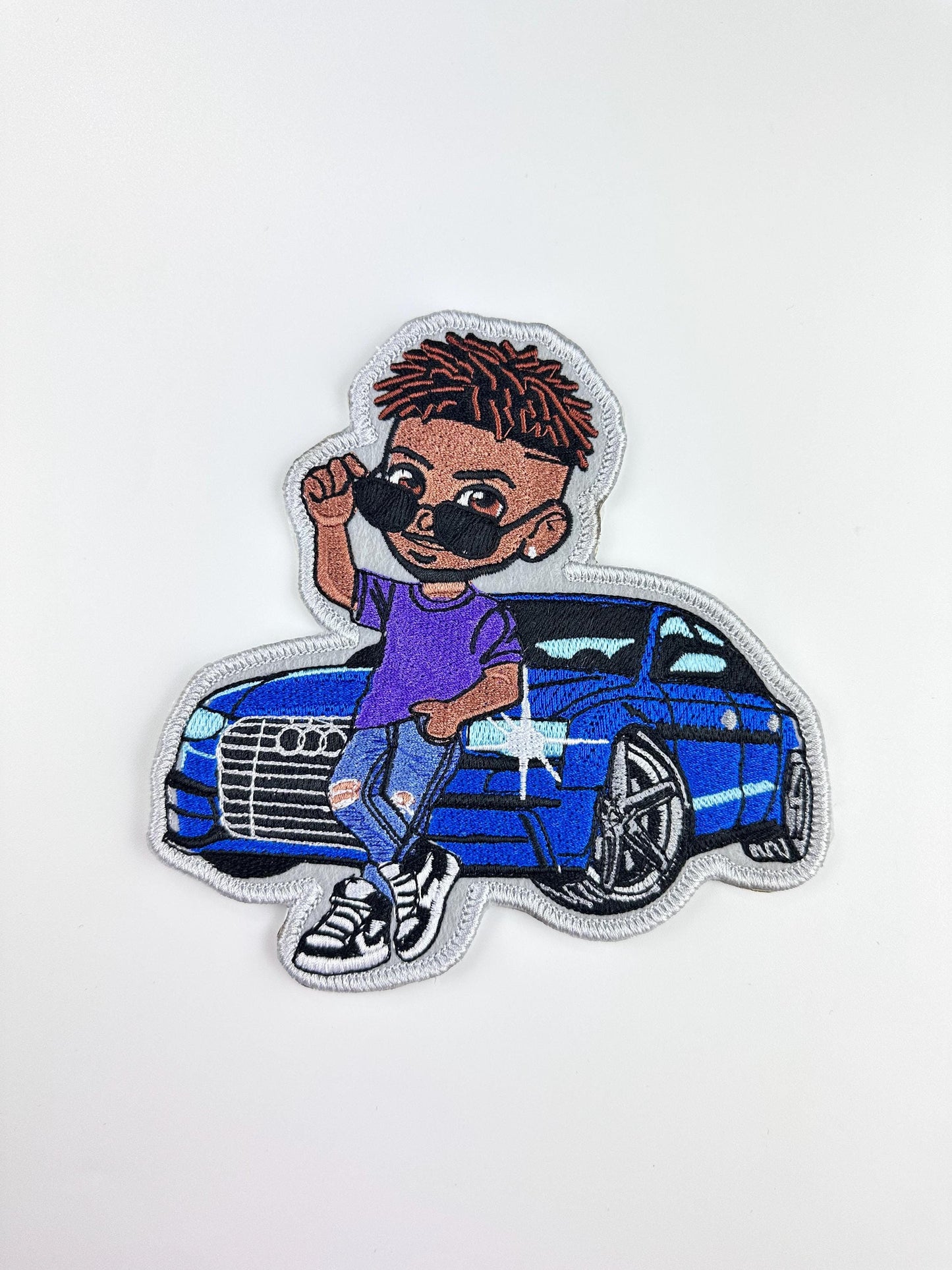 Black Boy Embroidery Patch with Yellow Car, Cool Kid Patch, Sew On with Iron-On Adhesive for Placement