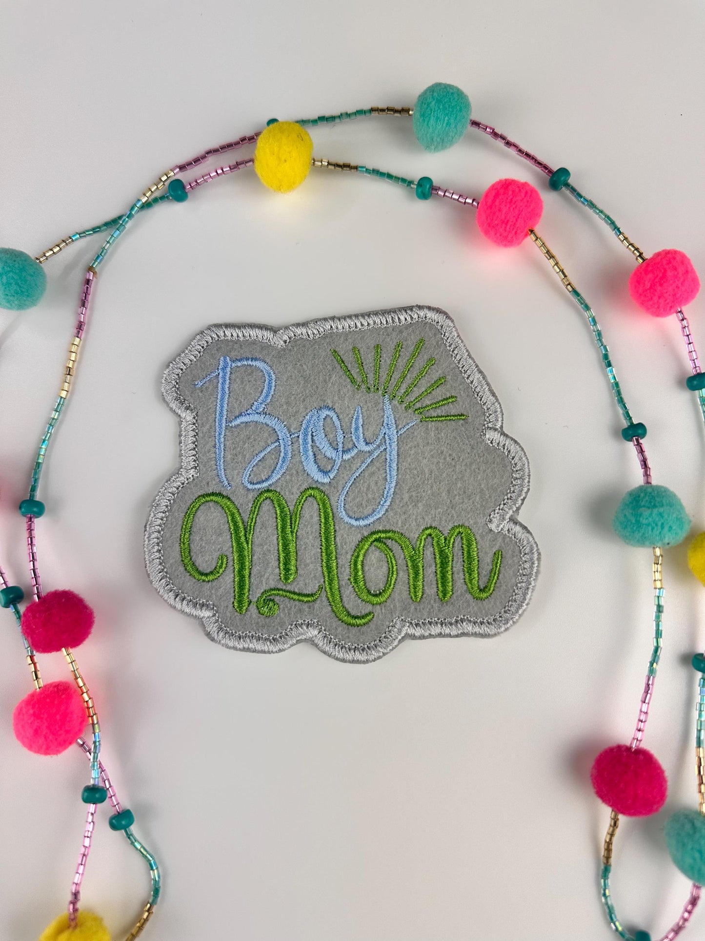 Boy Mama Sew Embroidery patch with adhesive backing for placement. Mom patch, Boy Gift, Backpack and Tote bag Ready Perfect Size 7.98