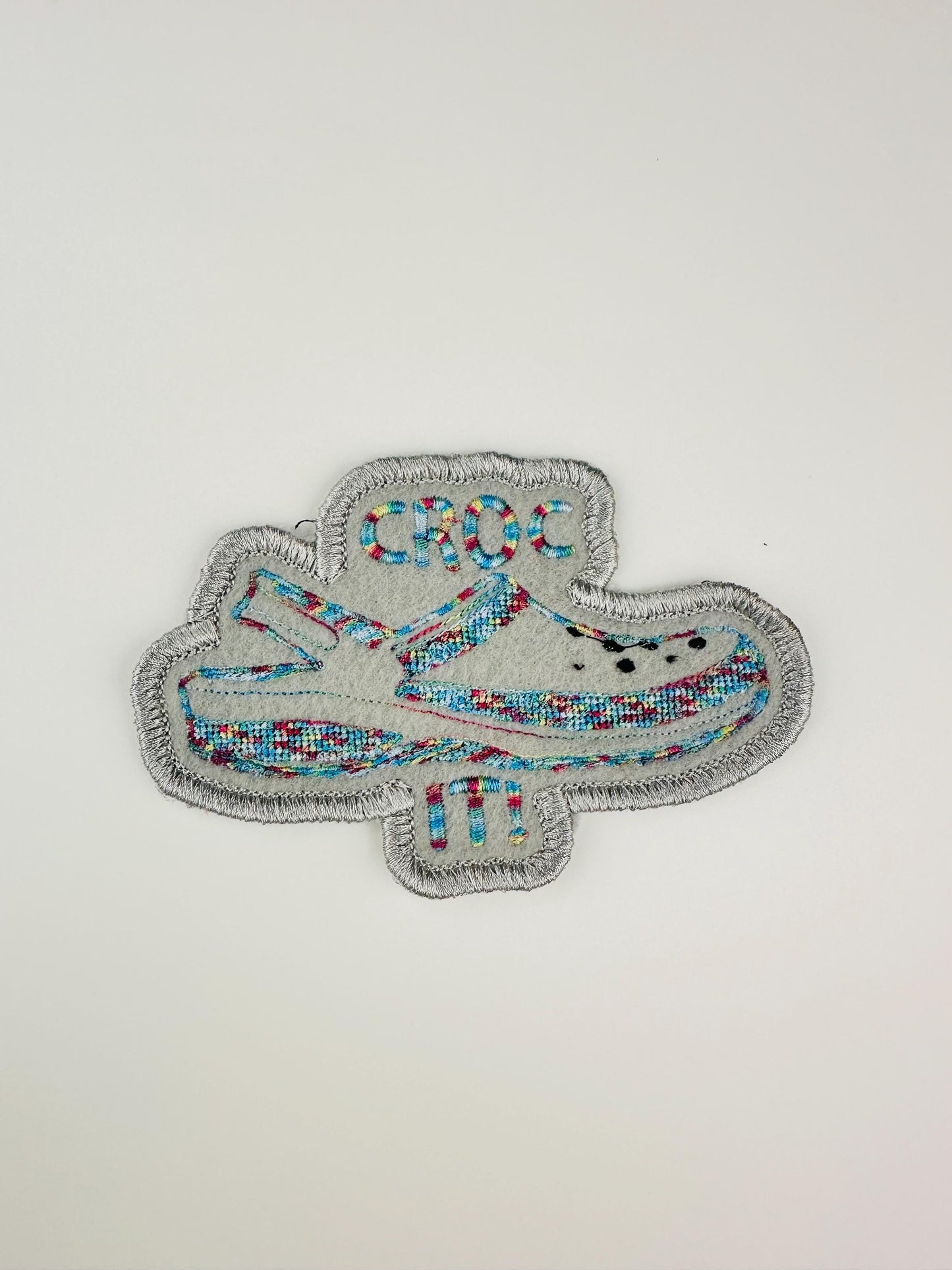Croc It! Embroidery Patch, Sew on with Iron on adhesive for placement.