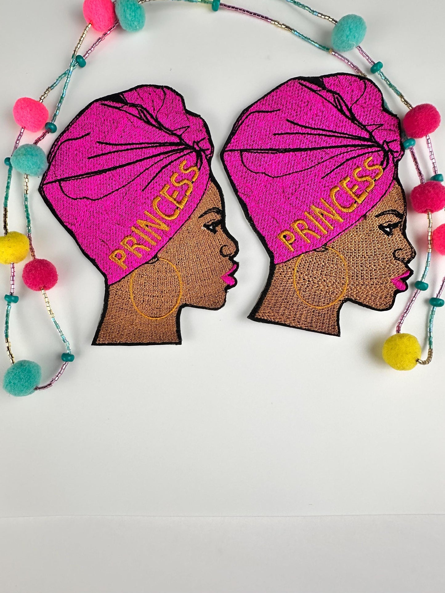 African Woman in Pink Headwrap Iron On Embroidery Patch. Beautiful Princess in Purple, Ethnic Woman, Graceful, Afro Woman 8.99