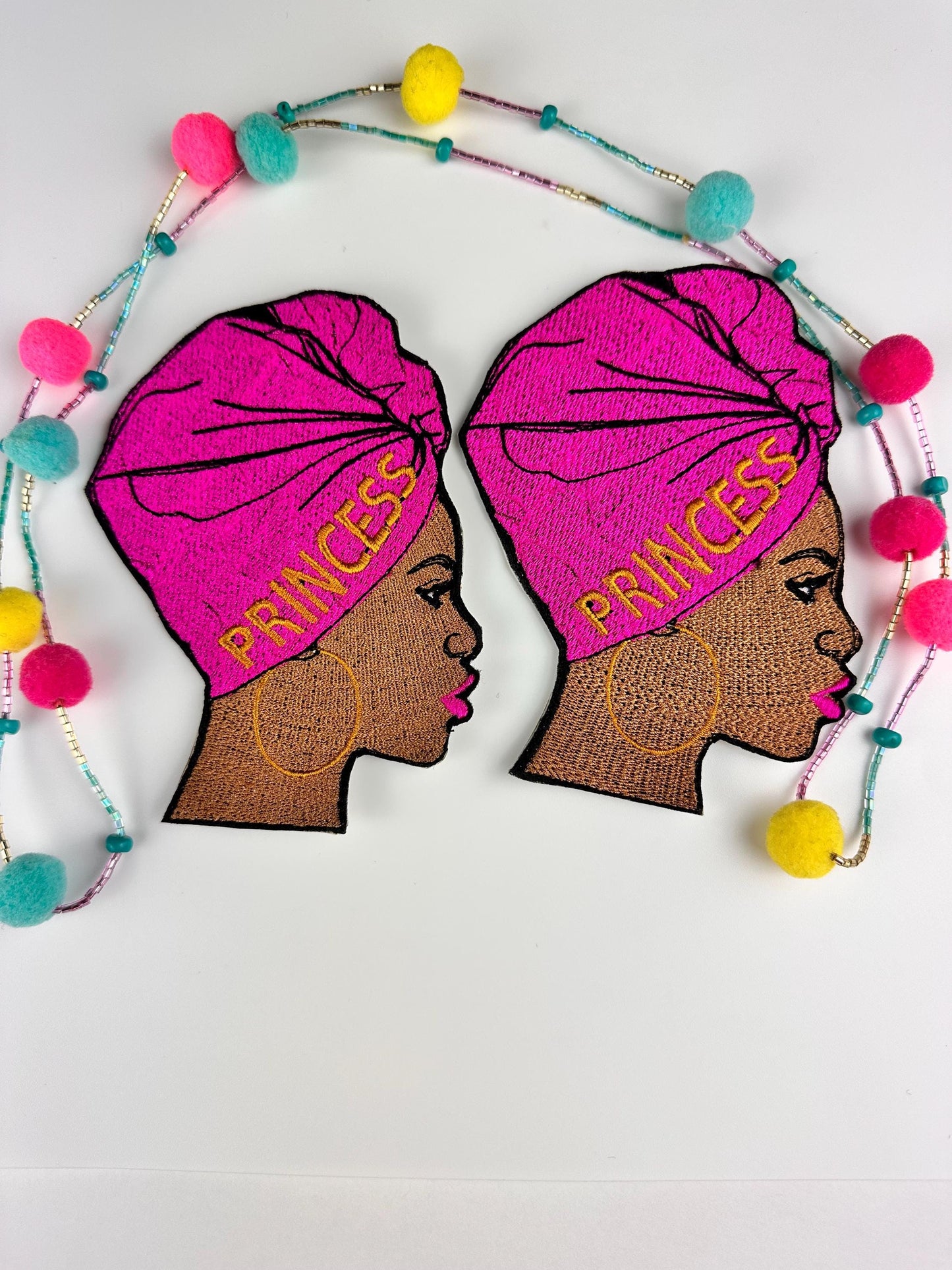 African Woman in Pink Headwrap Iron On Embroidery Patch. Beautiful Princess in Purple, Ethnic Woman, Graceful, Afro Woman 8.99