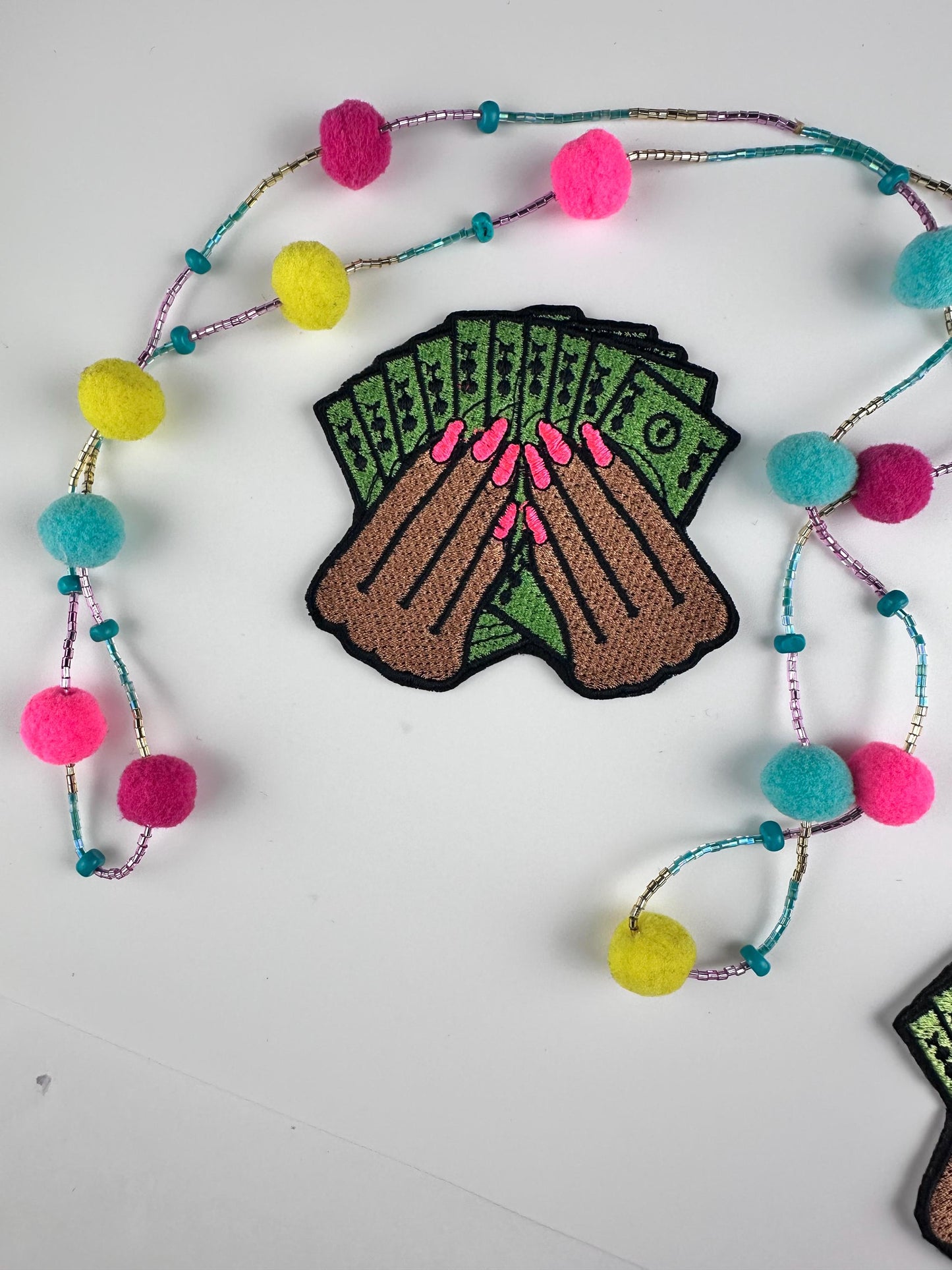 Money and Hands Sew On Embroidery Patch with Iron on backing for placement. Handmade Patch, Fingernail Patch, Black Woman Patch, ***8.00***