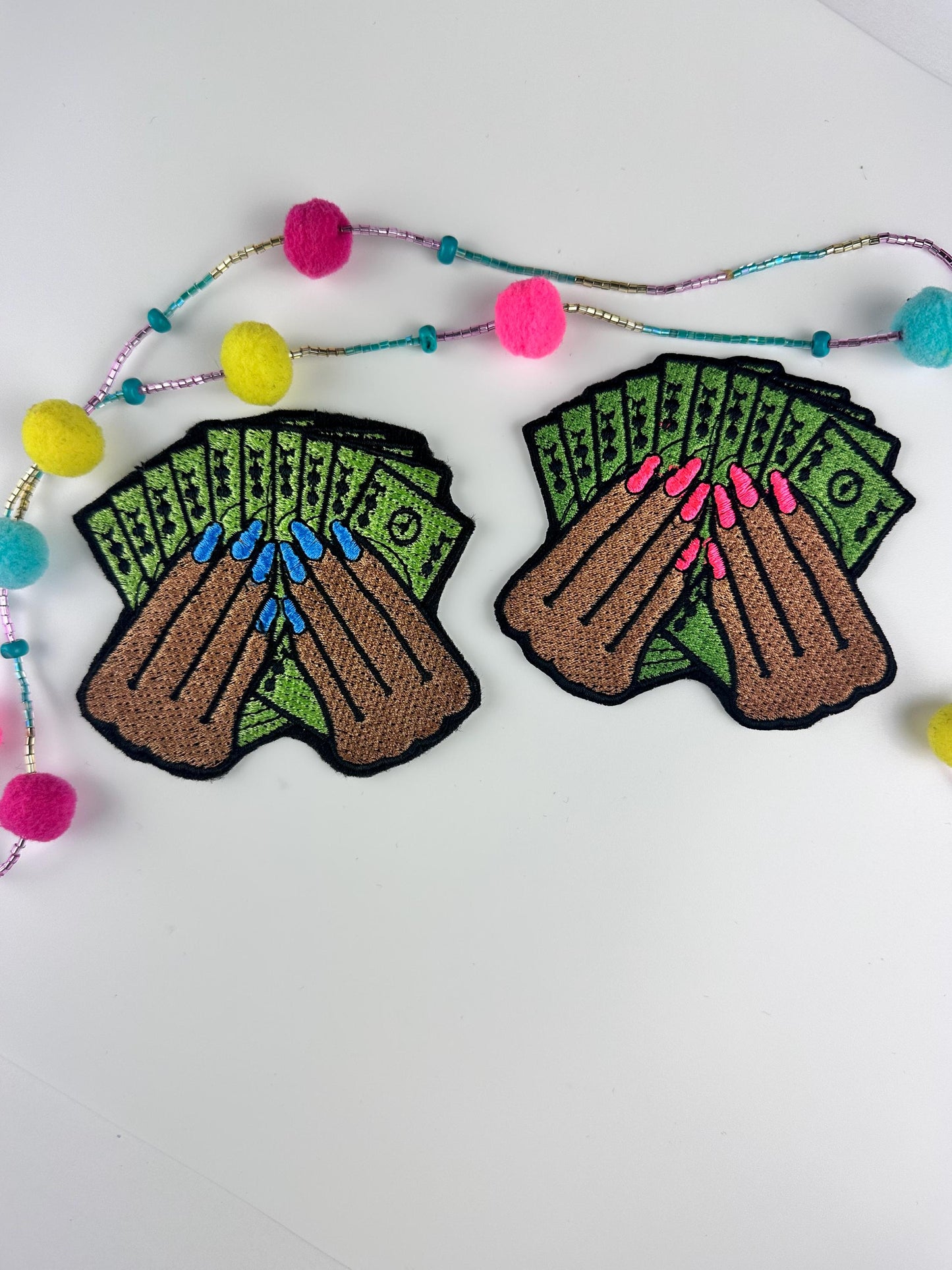 Money and Hands Embroidery Patch, Black Woman Fingernail Patch, Sew On Patch with Iron-On Backing for Placement, Handmade Patch