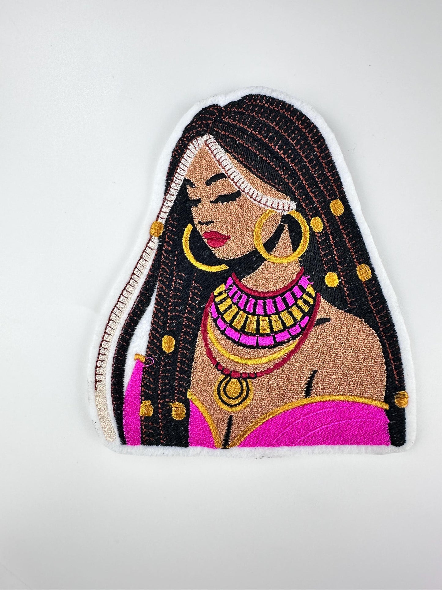 African Queen Embroidery Patch: Ethnic Beauty with Braids-Cultural style 10.33