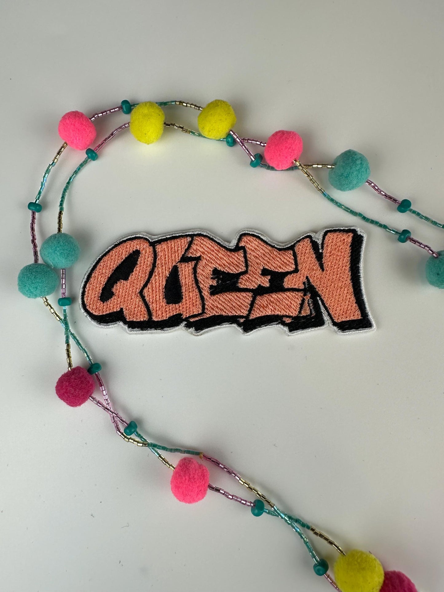 Queen Embroidery Patch-LARGE 4 3/4" Patch-Colorful patches. hot pink, sage green, olive, peach, gold, light blue