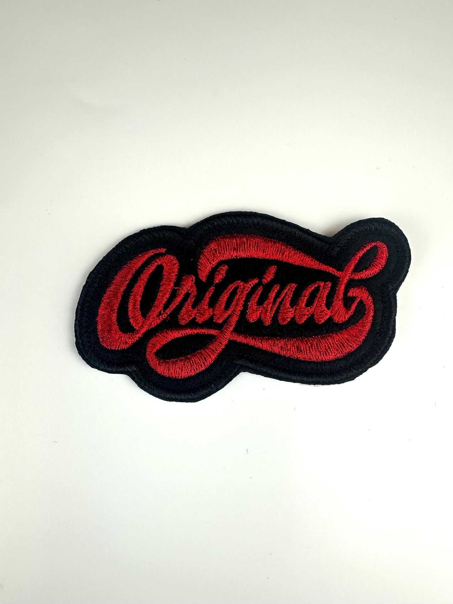 Original Embroidery Patch | Red, Gold & Light Blue Design | Black Satin Border |
