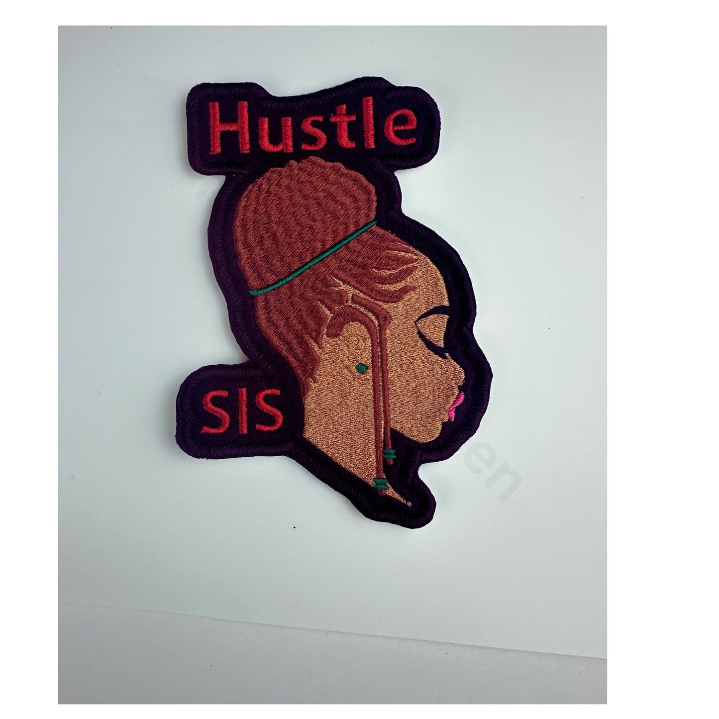 Hustle Sis Embroidery Patch - Black Young Woman reddish-brown hair and green beads-Boss lady