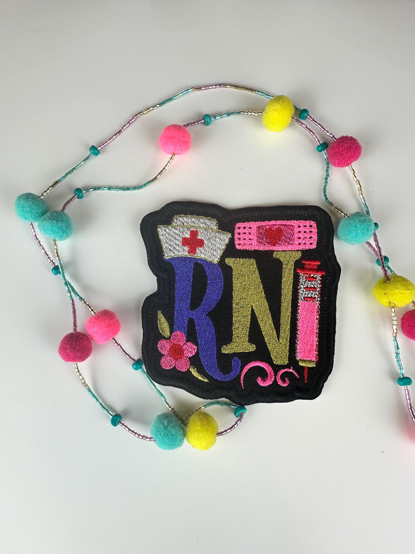 RN Embroidery Patch, Nurse Patch Bright Colors on Black Background, RN Nurse Patch, Sew On with Iron-On Adhesive for Placement