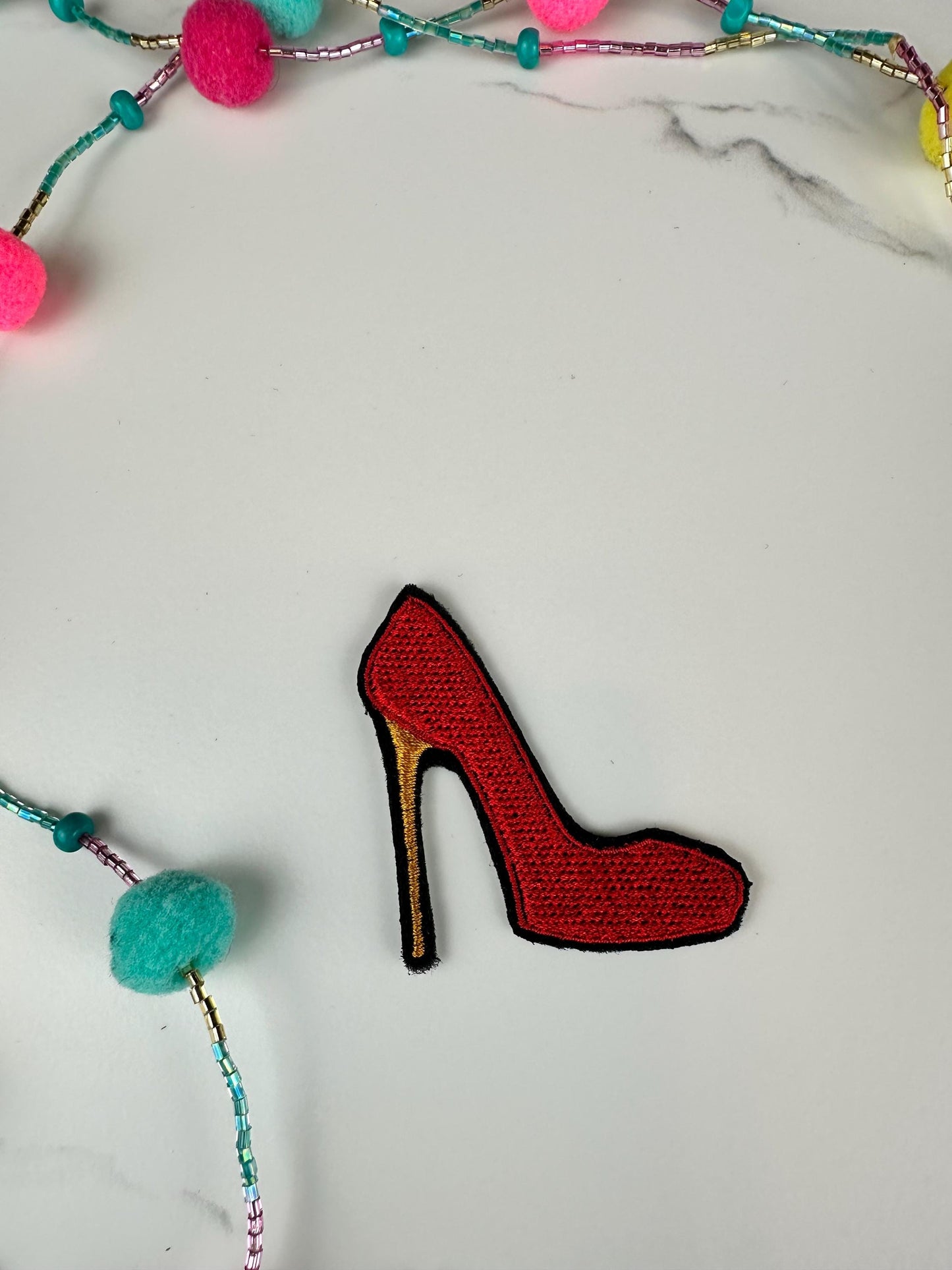 High Heel Embroidery Patch, Stiletto Shoe Patch, Red Blue Silver Heel Applique, Sew On Patch with Iron On Adhesive for Placement