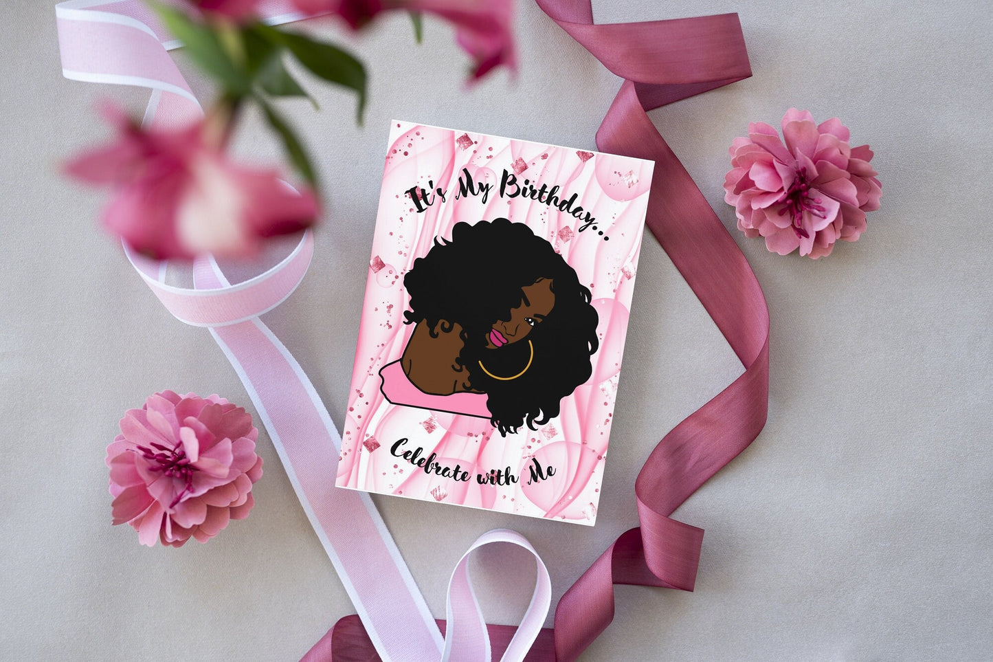 African American Birthday Invitation Card for Women, Black Greeting Card, Happy Birthday Invitation, Melanin Greeting Card   5.00